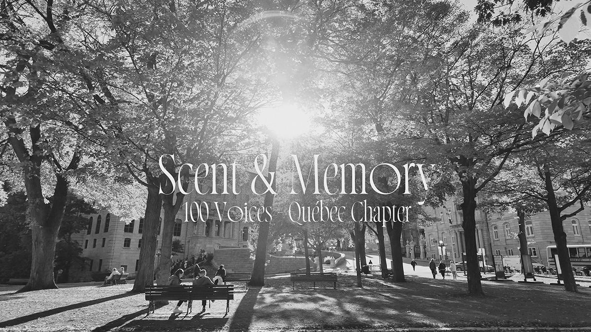 Still image from the 33-second teaser for 100 Voices — Québec Chapter: Scent & Memory.